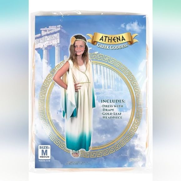 Kangaroo Greek Goddess Dress with Gold Leaf Headpiece Size Medium NWT - Picture 2 of 7